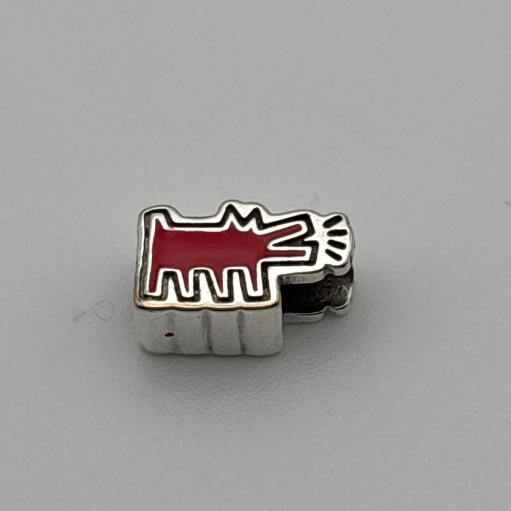 Barking Dog Charm - Silver/Red - Keith Haring inspired